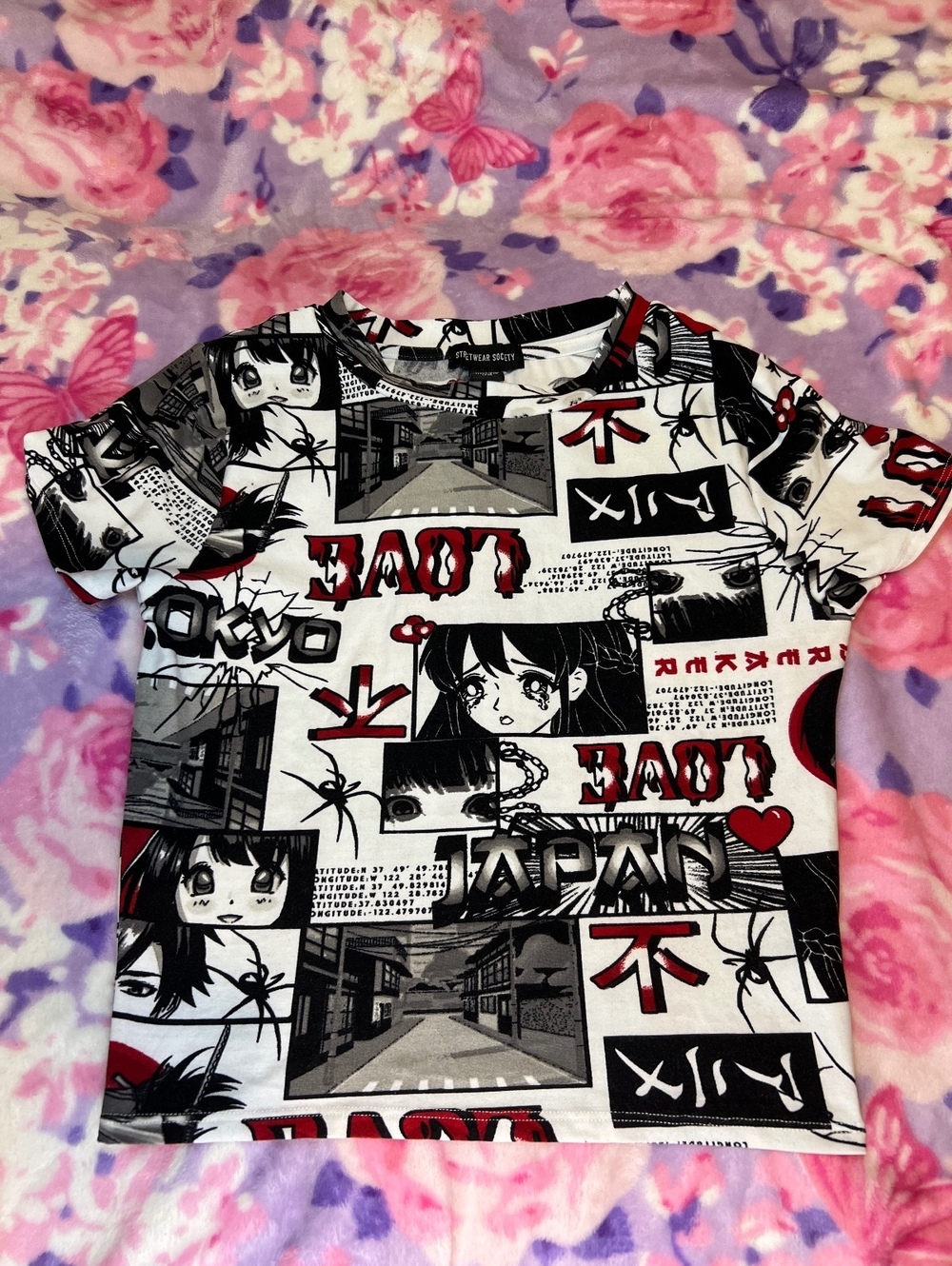 Streetwear Society Anime Graphic Tee Japan Y2K White Size M